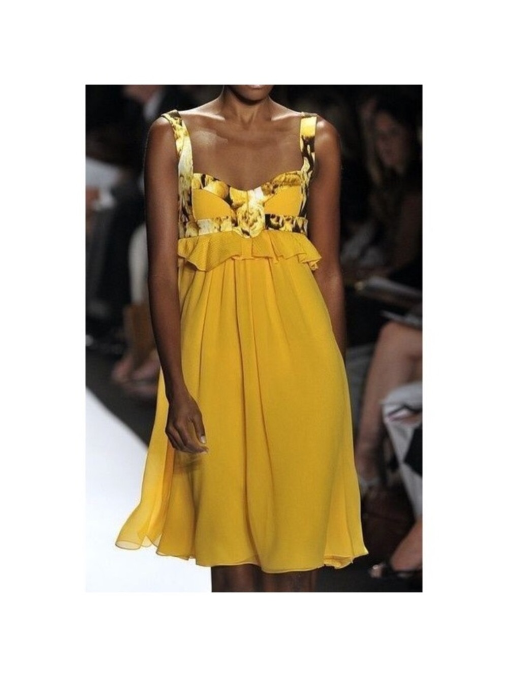 Carolina Herrera New York Yellow Floral Babydoll Silk dress Size 10 NWT